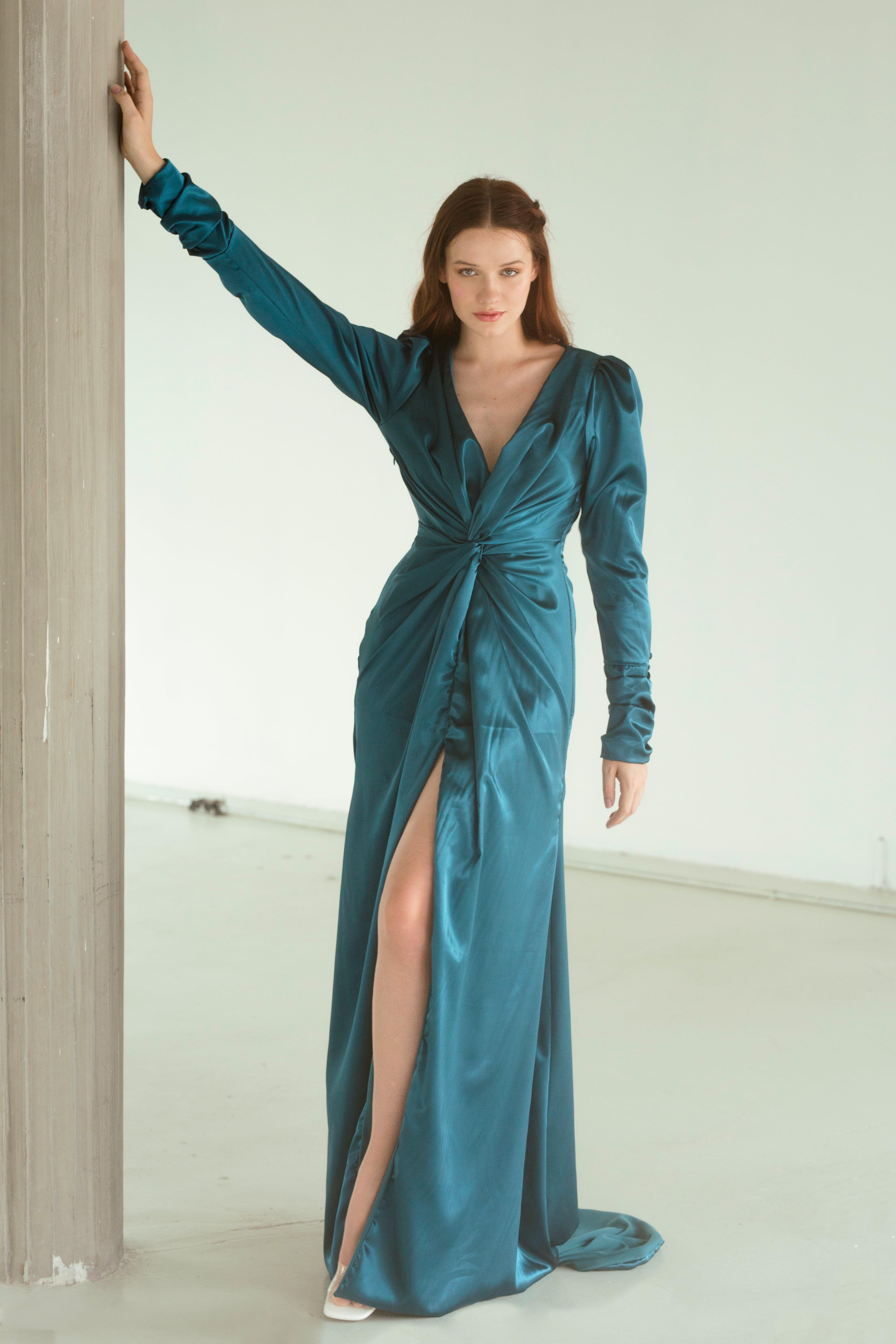 Gema Smokey Blue Satin Midi Dress – Moreno's Wear